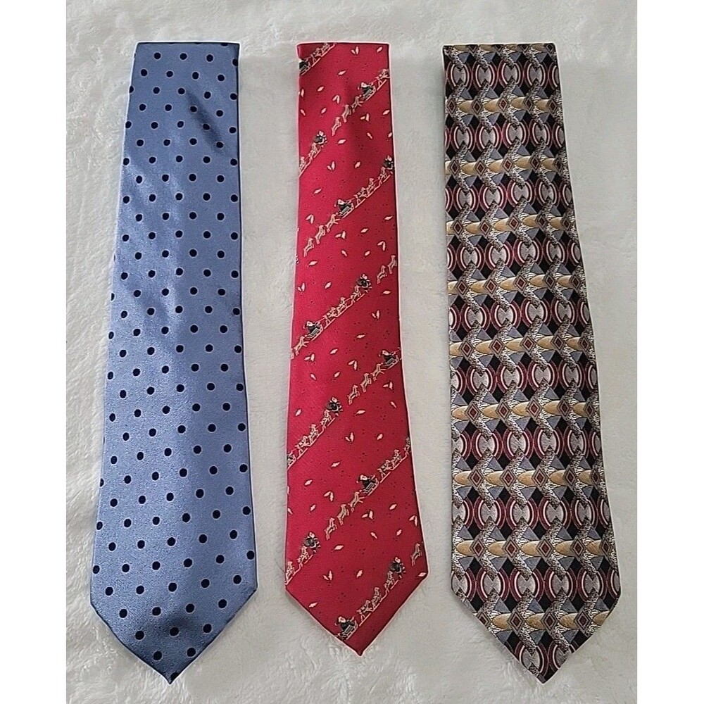 VTG Mens Silk Ties Saks Fifth Banana Republic Italian One Size Dots Christmas